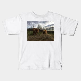 Scottish Highland Cattle Cow and Calf 1575 Kids T-Shirt